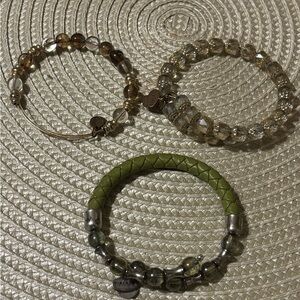 Alex and Ani - Set of 3 Chunky Beaded bracelets gold and green